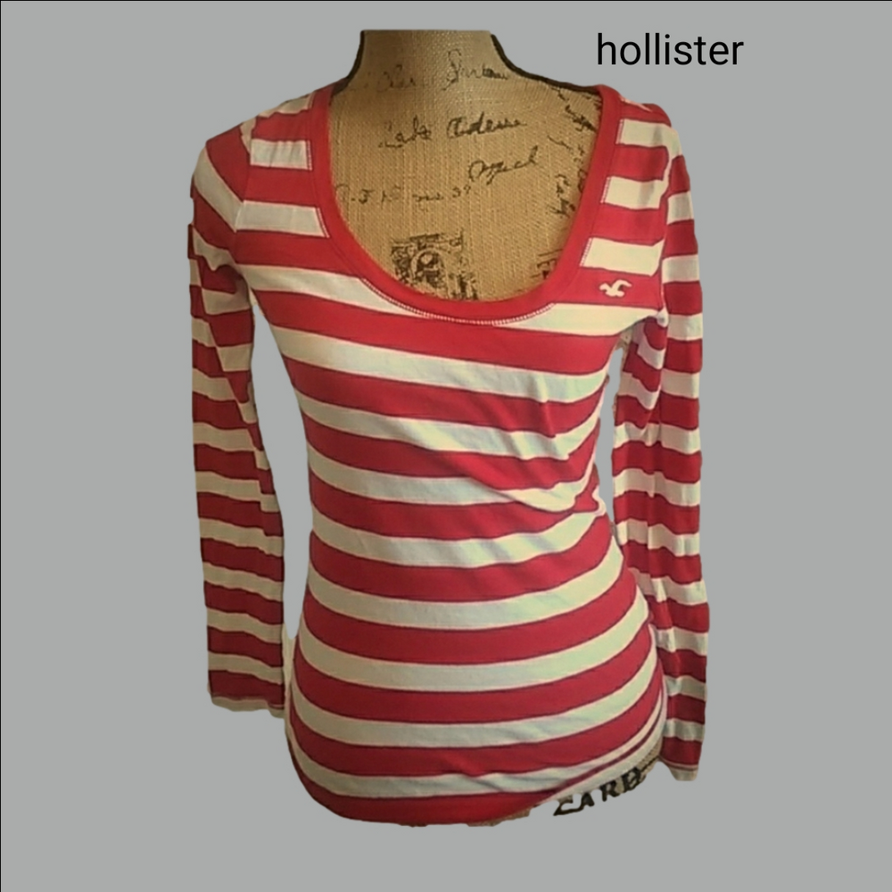 Hollister Red and White Striped Top